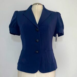 Elie Tahari Short Puff Sleeve Button Closure Navy Blue Blazer Size  4 NWT